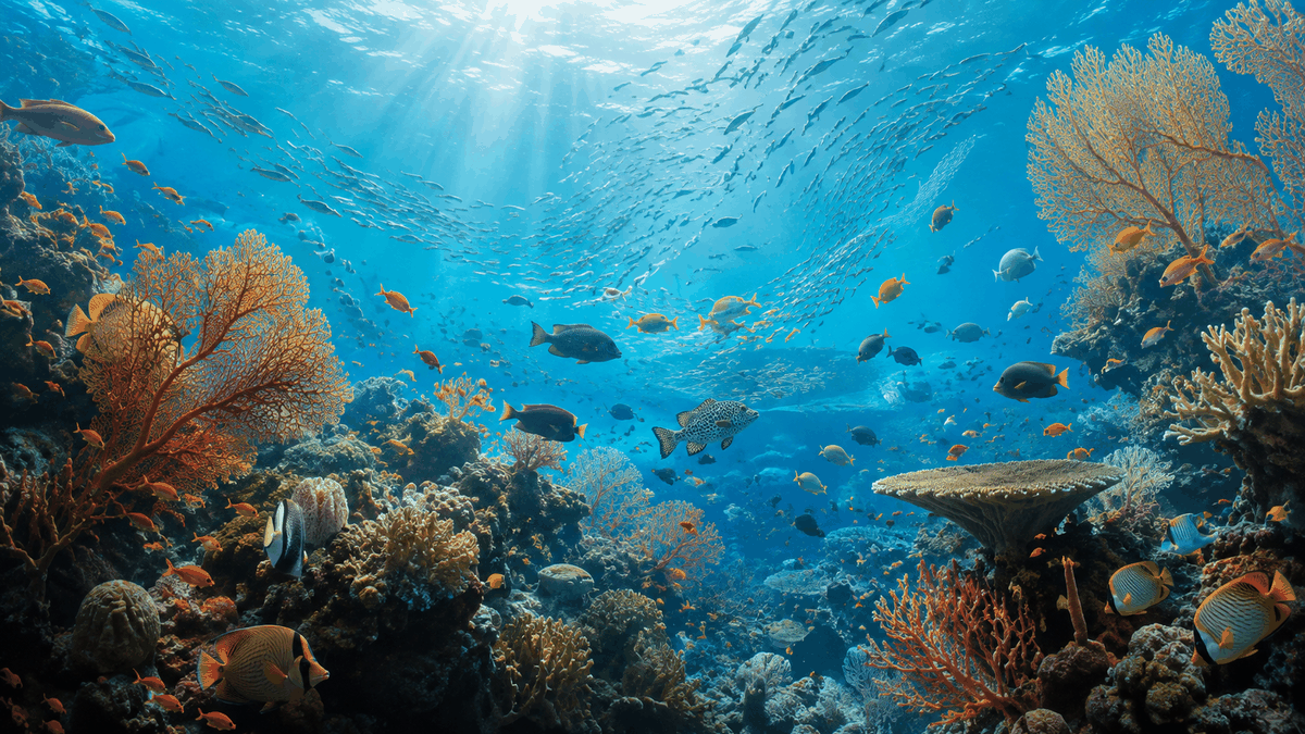 Barriera corallina ricca di pesci diversi, metafora delle connessioni e della diversità da cui nascono nuove idee